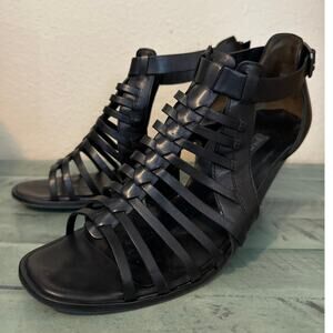 Paul Green Size 9 Christy Black Leather 3 1/2" Gladiator Heels Adj Ankle Buckle